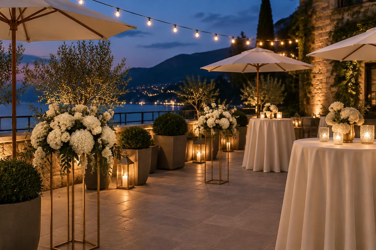 Terrace reception at dusk